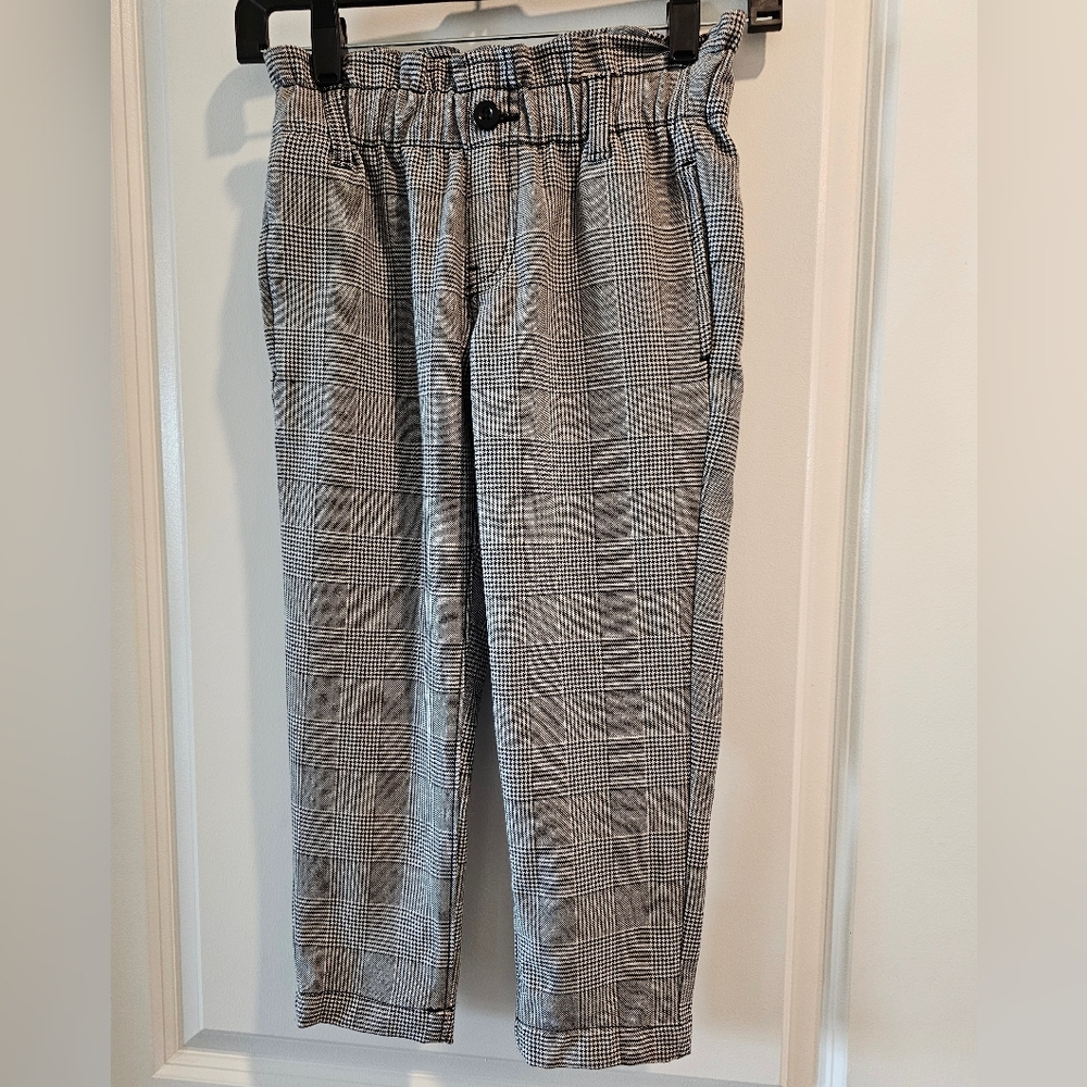 sz 6 Thereabouts black & white houndstooth paperbag elastic waist slacks pockets
